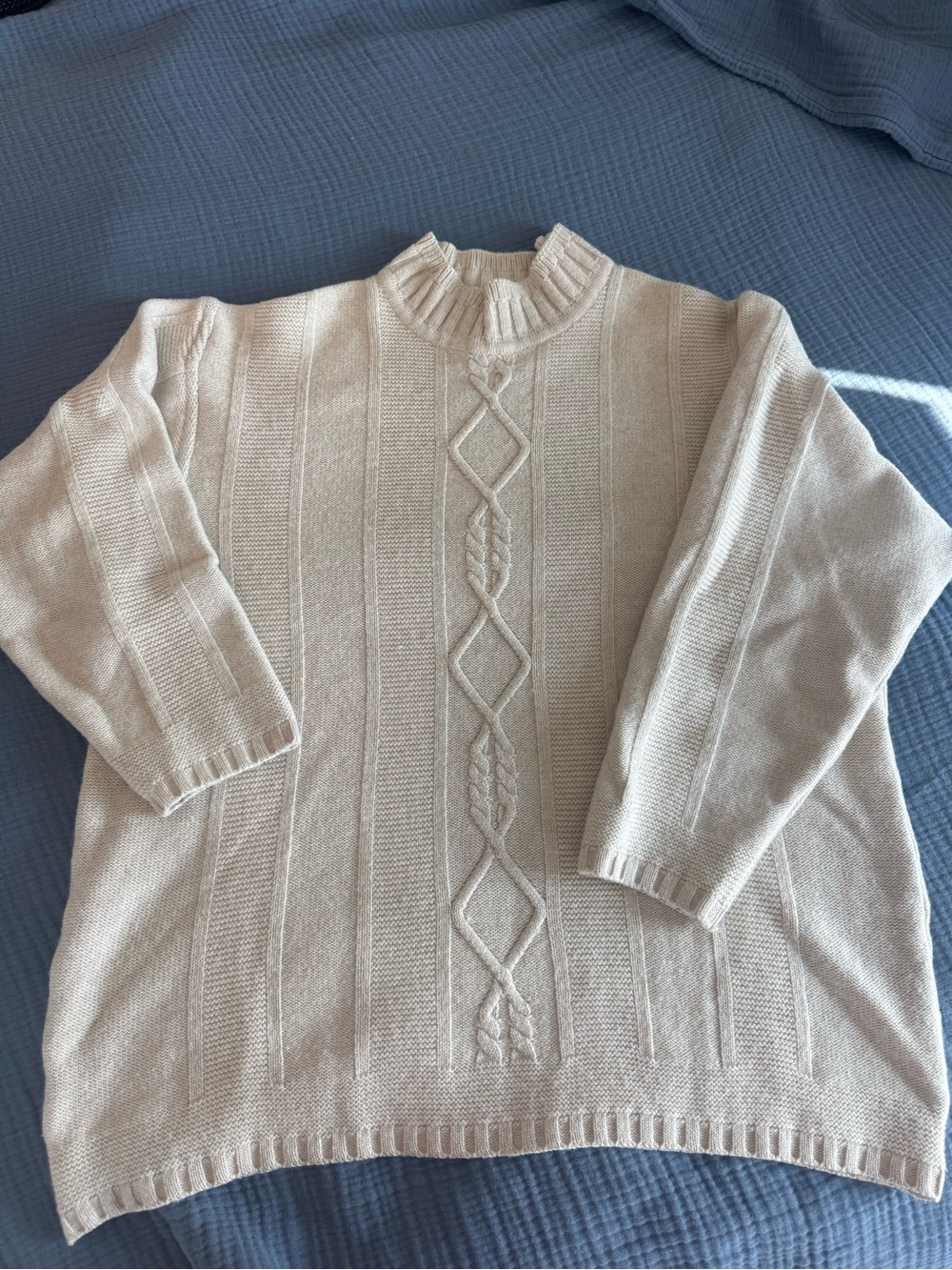 Vintage Erica Rössler Merino Wool Cable Knit crew neck Sweater Cream US 12